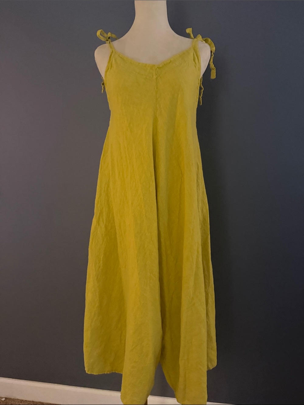 Linen Tie-Shoulder Wide Leg Jumper in Mustard
